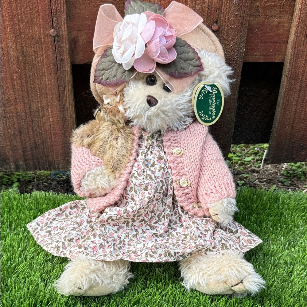 Bearington Floral Teddy Bear with Pink Sweater and Hat
